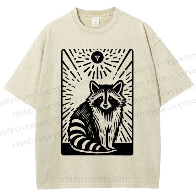 Unisex Vintage Raccoon Printed Washed Tee