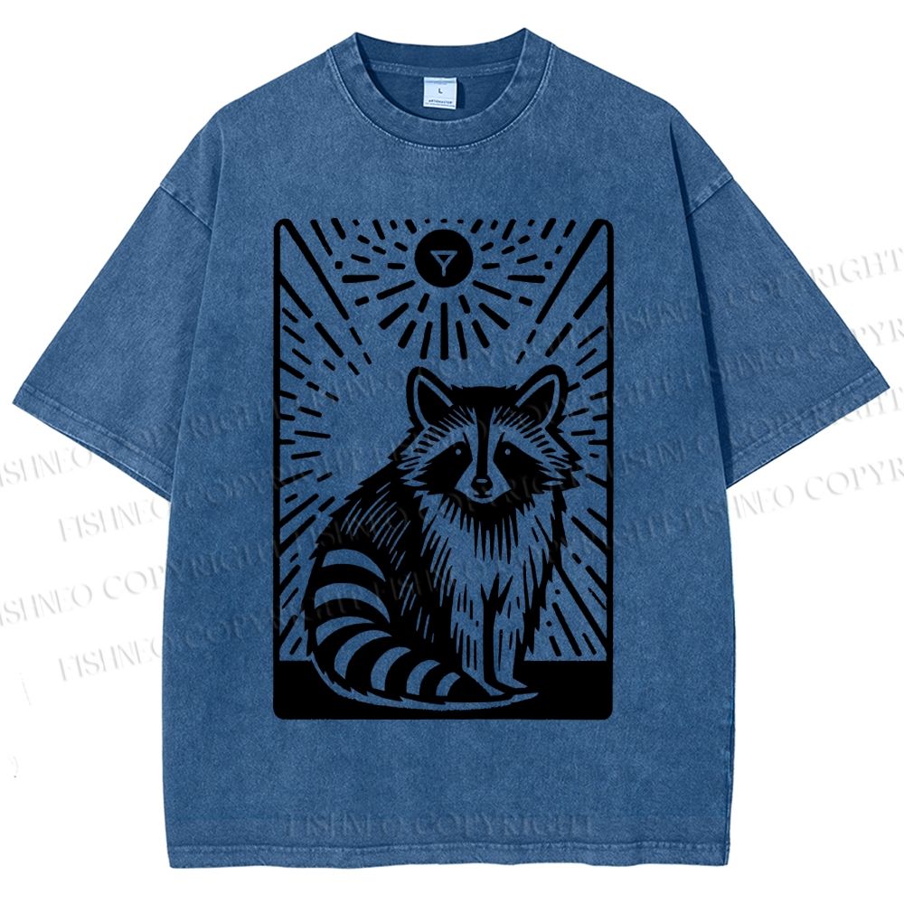 Unisex Vintage Raccoon Printed Washed Tee