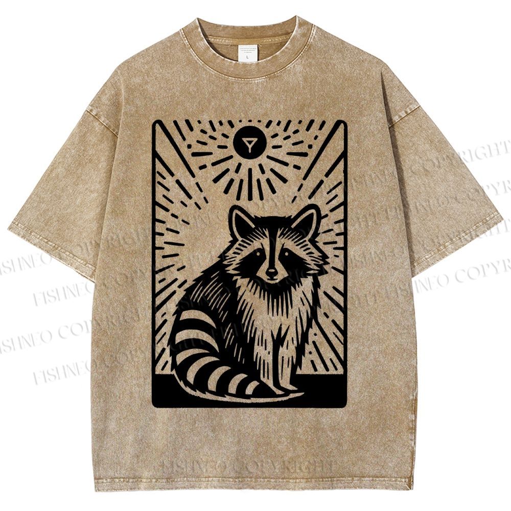 Unisex Vintage Raccoon Printed Washed Tee