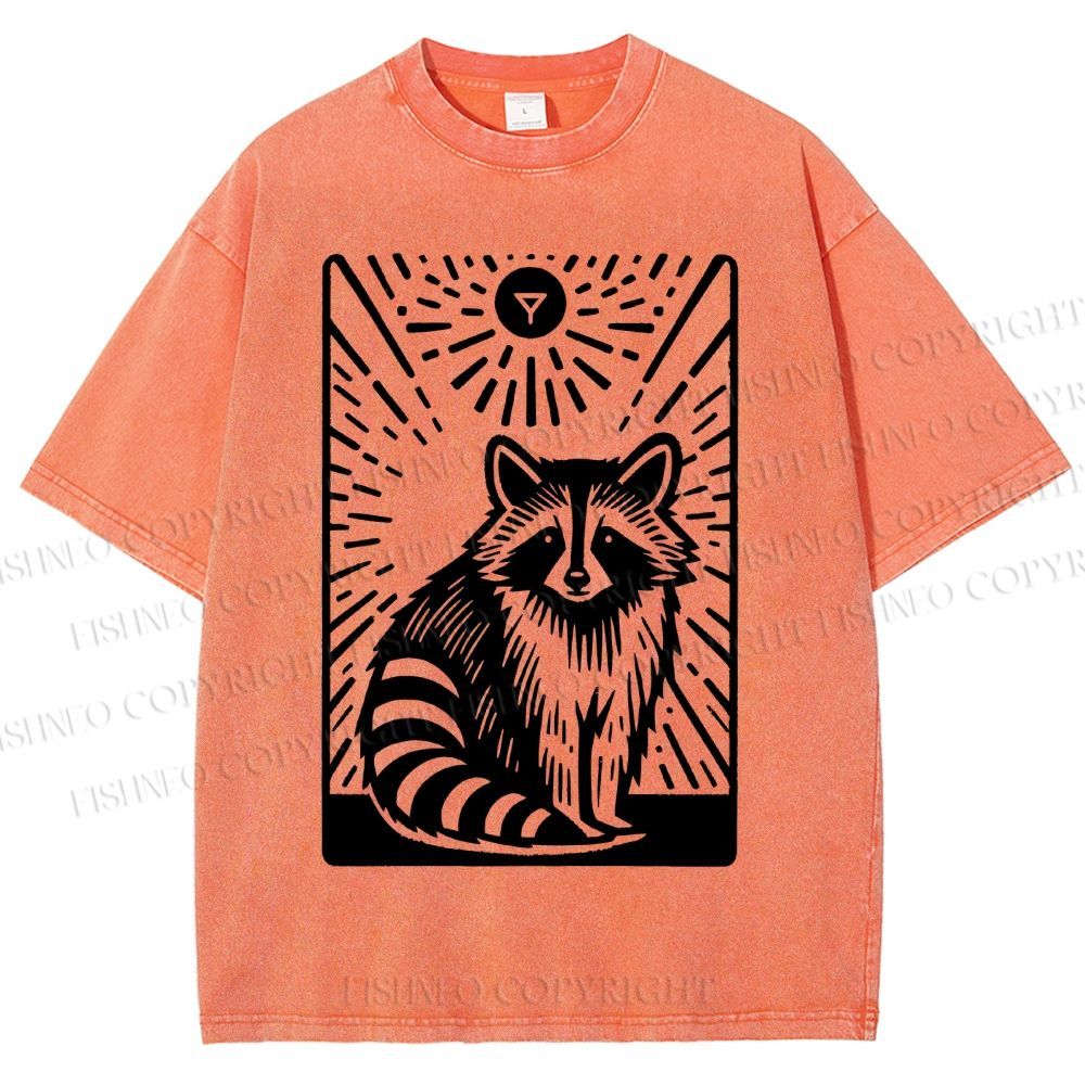 Unisex Vintage Raccoon Printed Washed Tee