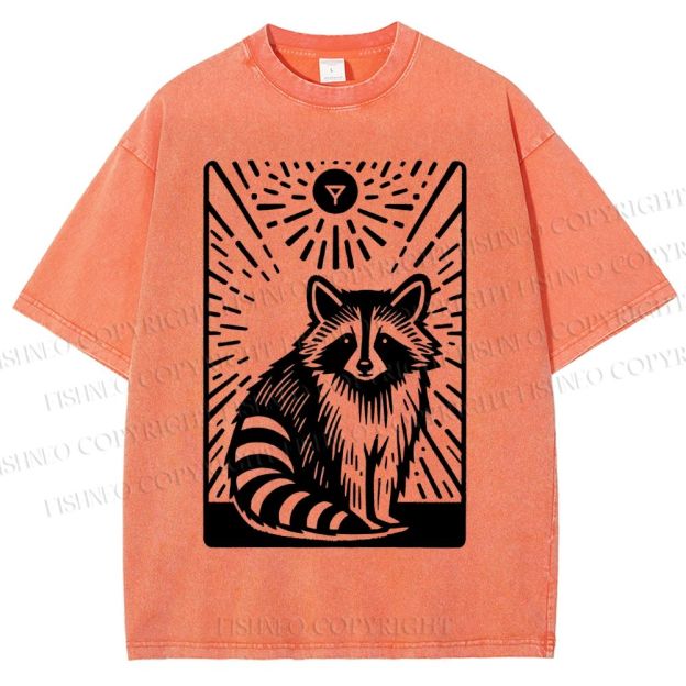 Unisex Vintage Raccoon Printed Washed Tee