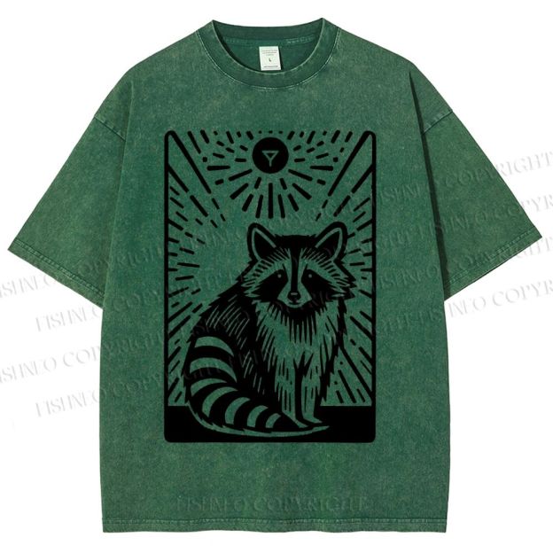 Unisex Vintage Raccoon Printed Washed Tee