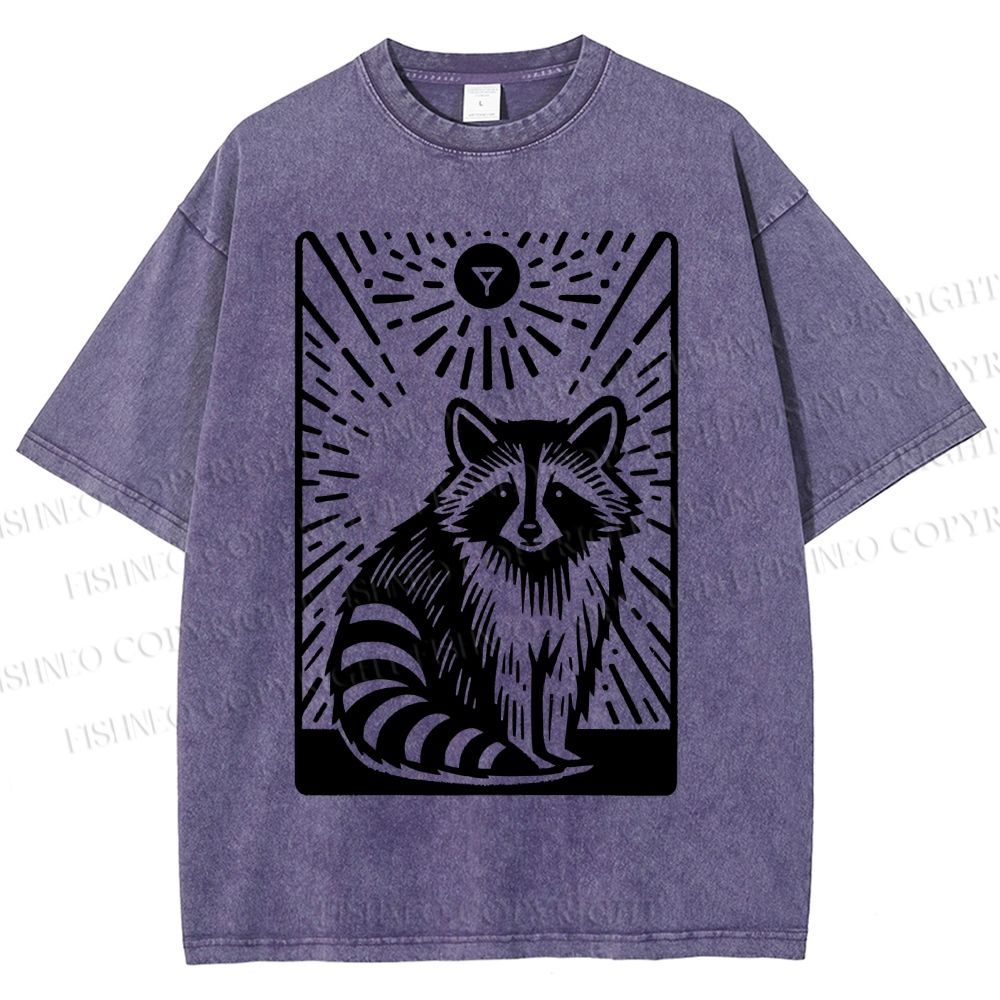 Unisex Vintage Raccoon Printed Washed Tee