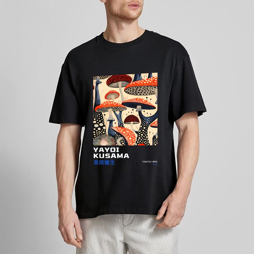 Yayoi Kusama Mushroom Vintage Wash Japanese Cotton casual T-shirt