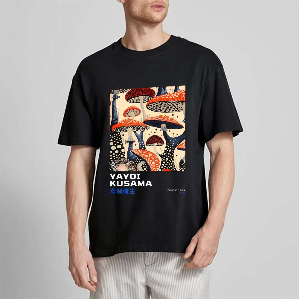 Yayoi Kusama Mushroom Vintage Wash Japanese Cotton casual T-shirt