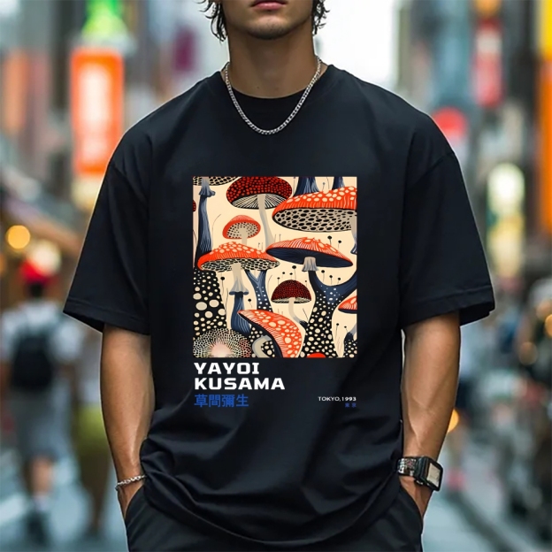 Yayoi Kusama Mushroom Vintage Wash Japanese Cotton casual T-shirt