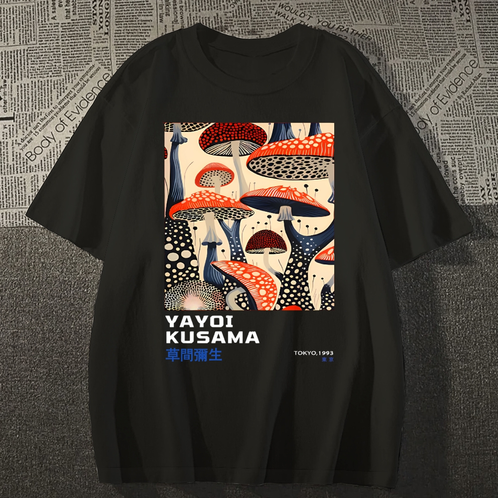 Yayoi Kusama Mushroom Vintage Wash Japanese Cotton casual T-shirt