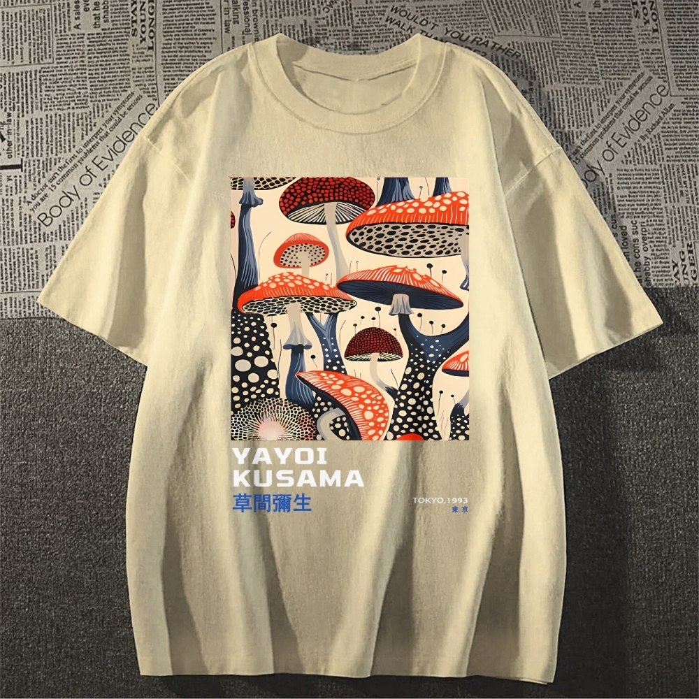 Yayoi Kusama Mushroom Vintage Wash Japanese Cotton casual T-shirt