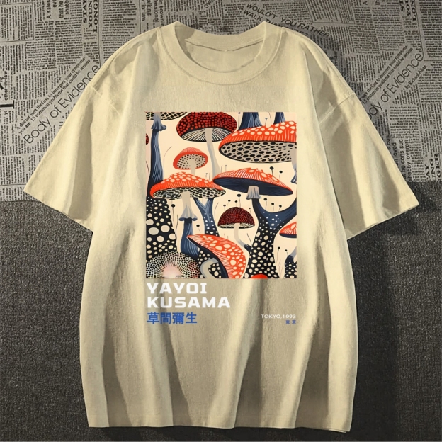 Yayoi Kusama Mushroom Vintage Wash Japanese Cotton casual T-shirt