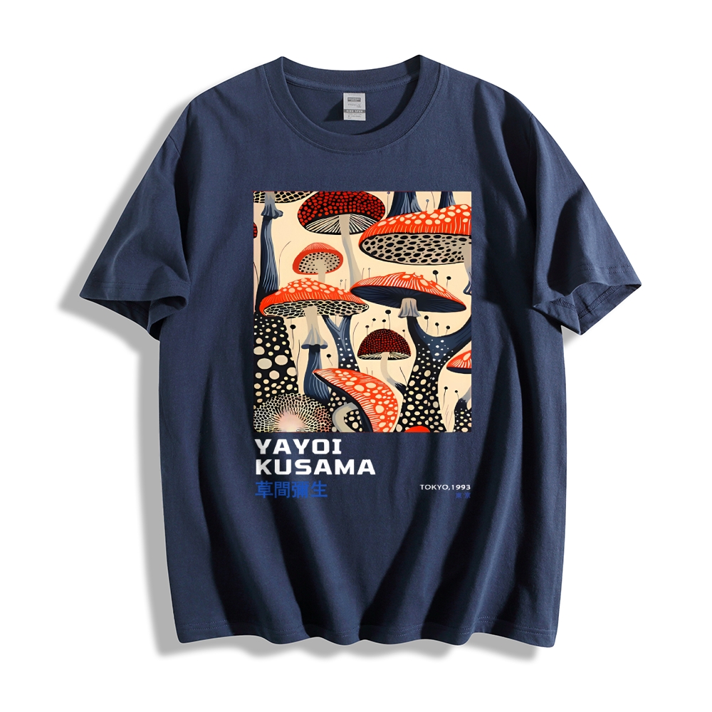 Yayoi Kusama Mushroom Vintage Wash Japanese Cotton casual T-shirt
