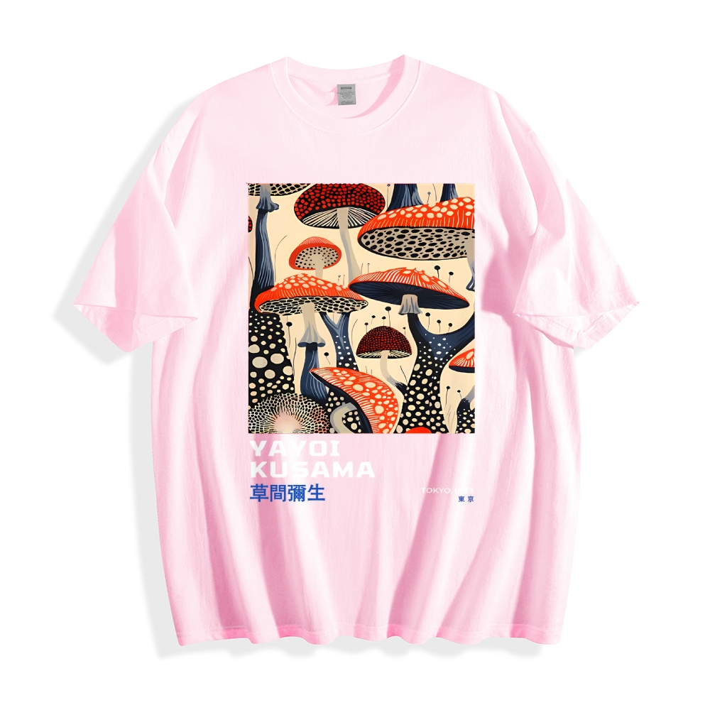Yayoi Kusama Mushroom Vintage Wash Japanese Cotton casual T-shirt