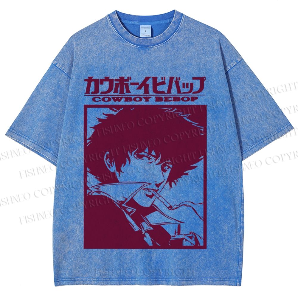Unisex Japanese Cowboy Bebop Printed Washed Tee