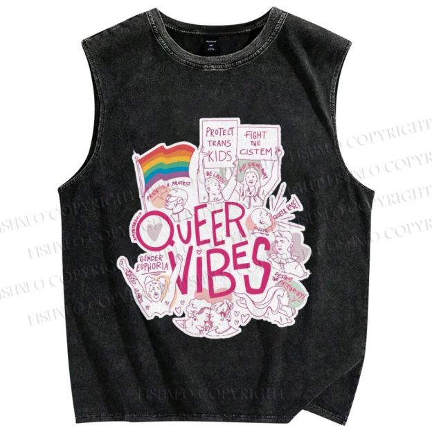 Unisex Pride Queer Vibes Printed Washed Tank Top