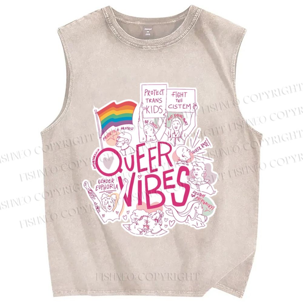 Unisex Pride Queer Vibes Printed Washed Tank Top