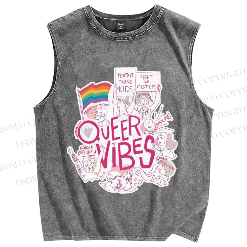 Unisex Pride Queer Vibes Printed Washed Tank Top