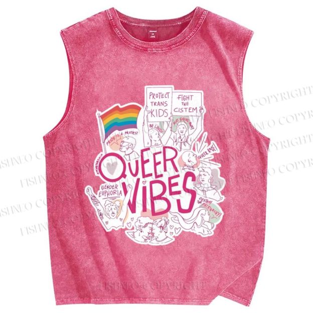 Unisex Pride Queer Vibes Printed Washed Tank Top