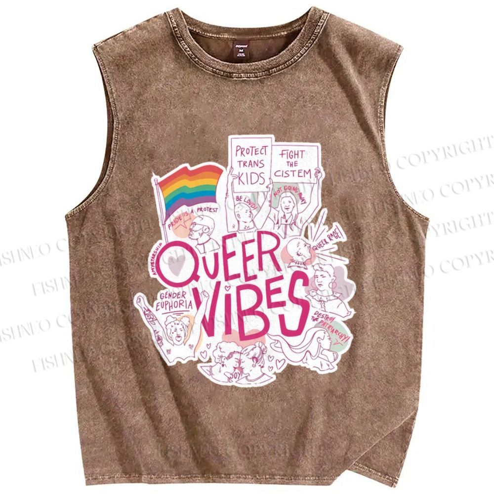 Unisex Pride Queer Vibes Printed Washed Tank Top