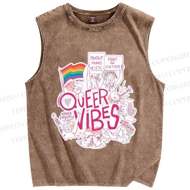 Unisex Pride Queer Vibes Printed Washed Tank Top