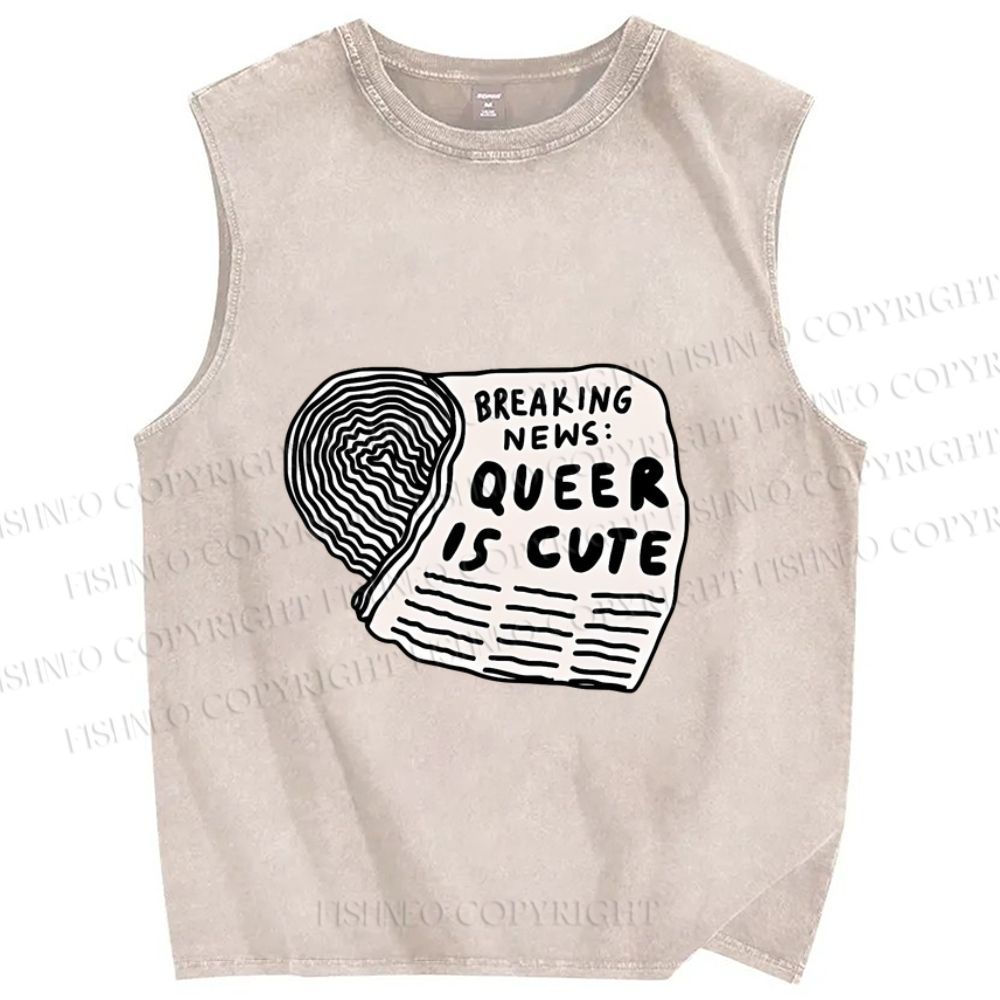 Unisex Pride Queer Is Cute Printed Washed Tank Top