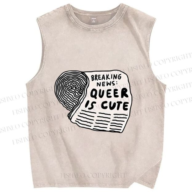 Unisex Pride Queer Is Cute Printed Washed Tank Top