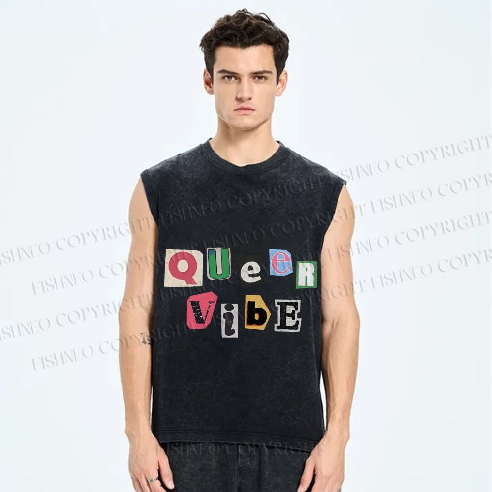 Unisex Pride Queer Vibe Printed Washed Tank Top