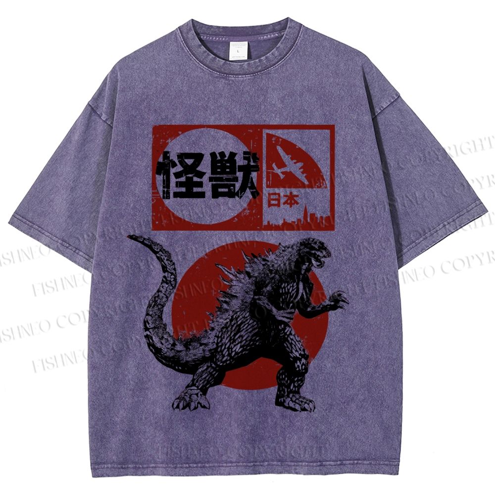 Unisex Vintage Japanese Godzilla Printed Washed Tee