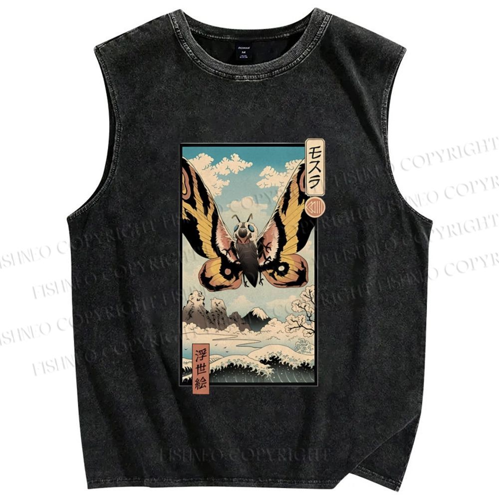 Unisex Japanese Monster Ukiyo-e Vintage Printed Washed Tank Top
