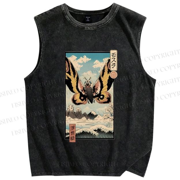 Unisex Japanese Monster Ukiyo-e Vintage Printed Washed Tank Top