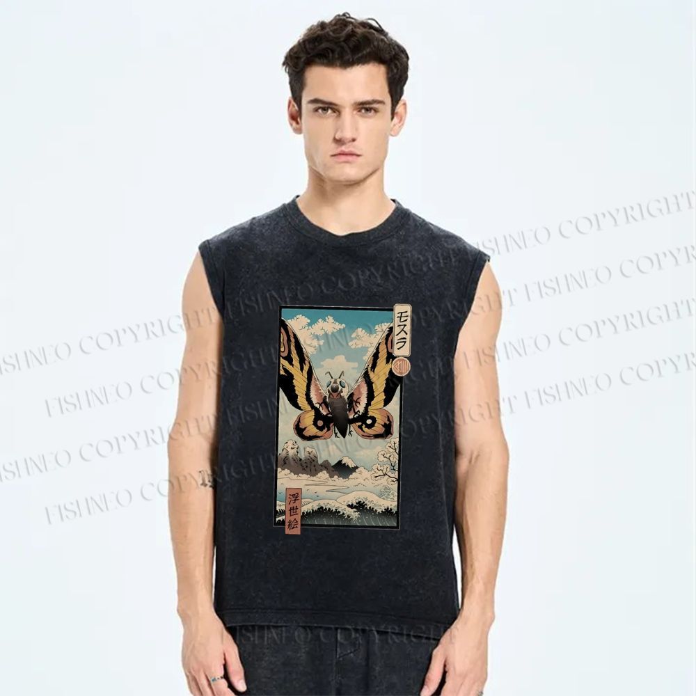 Unisex Japanese Monster Ukiyo-e Vintage Printed Washed Tank Top