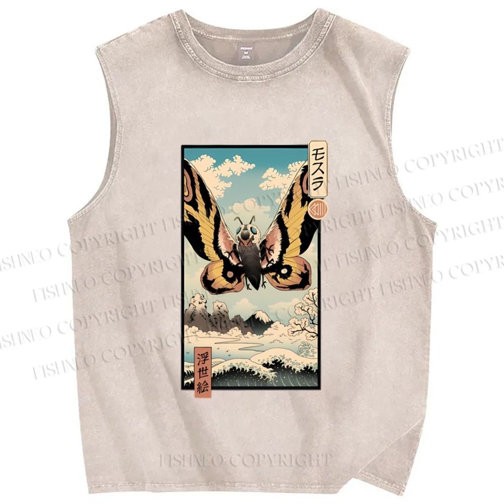 Unisex Japanese Monster Ukiyo-e Vintage Printed Washed Tank Top