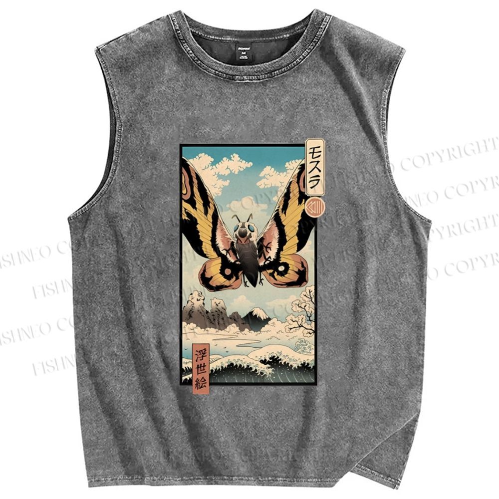 Unisex Japanese Monster Ukiyo-e Vintage Printed Washed Tank Top