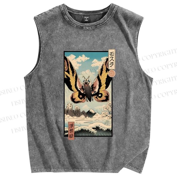 Unisex Japanese Monster Ukiyo-e Vintage Printed Washed Tank Top