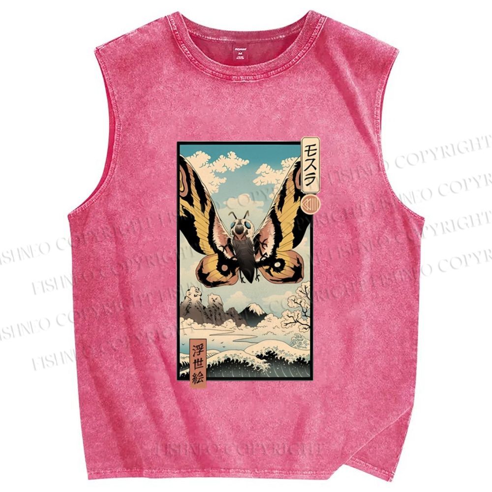 Unisex Japanese Monster Ukiyo-e Vintage Printed Washed Tank Top