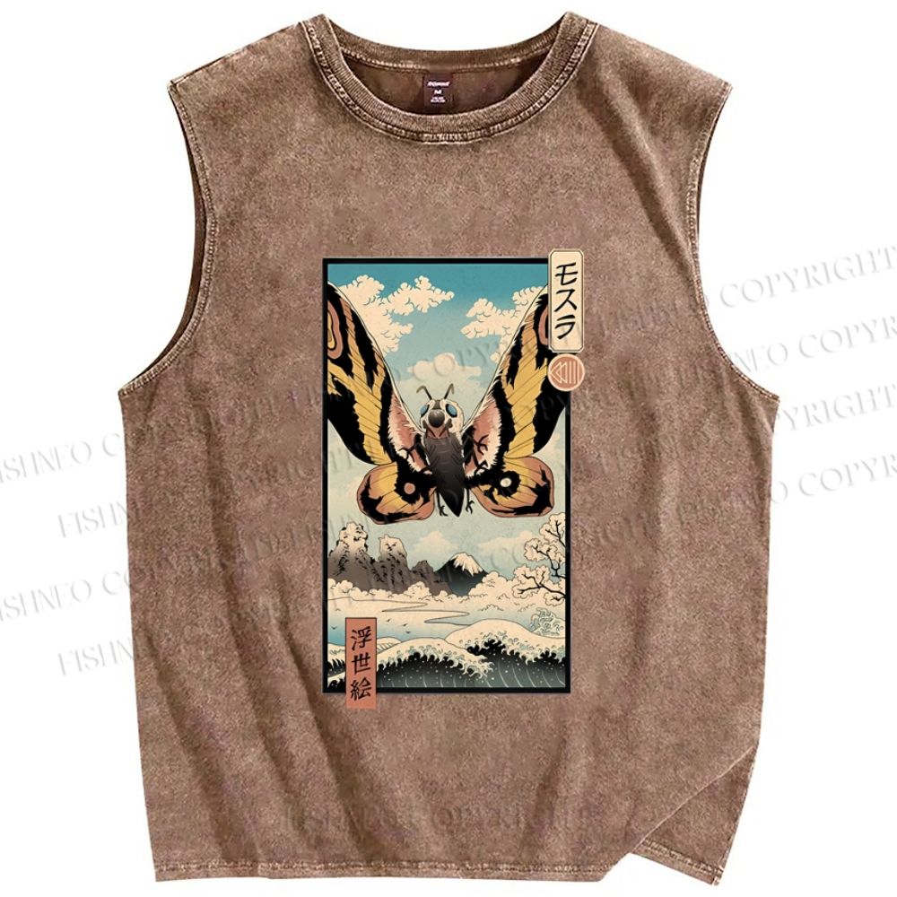 Unisex Japanese Monster Ukiyo-e Vintage Printed Washed Tank Top