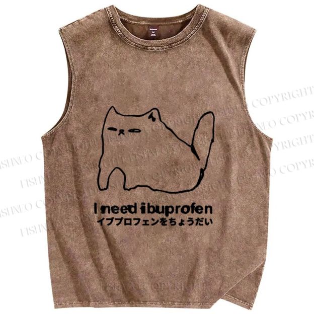 Unisex I need ibuprofen Cat Vintage Printed Washed Tank Top