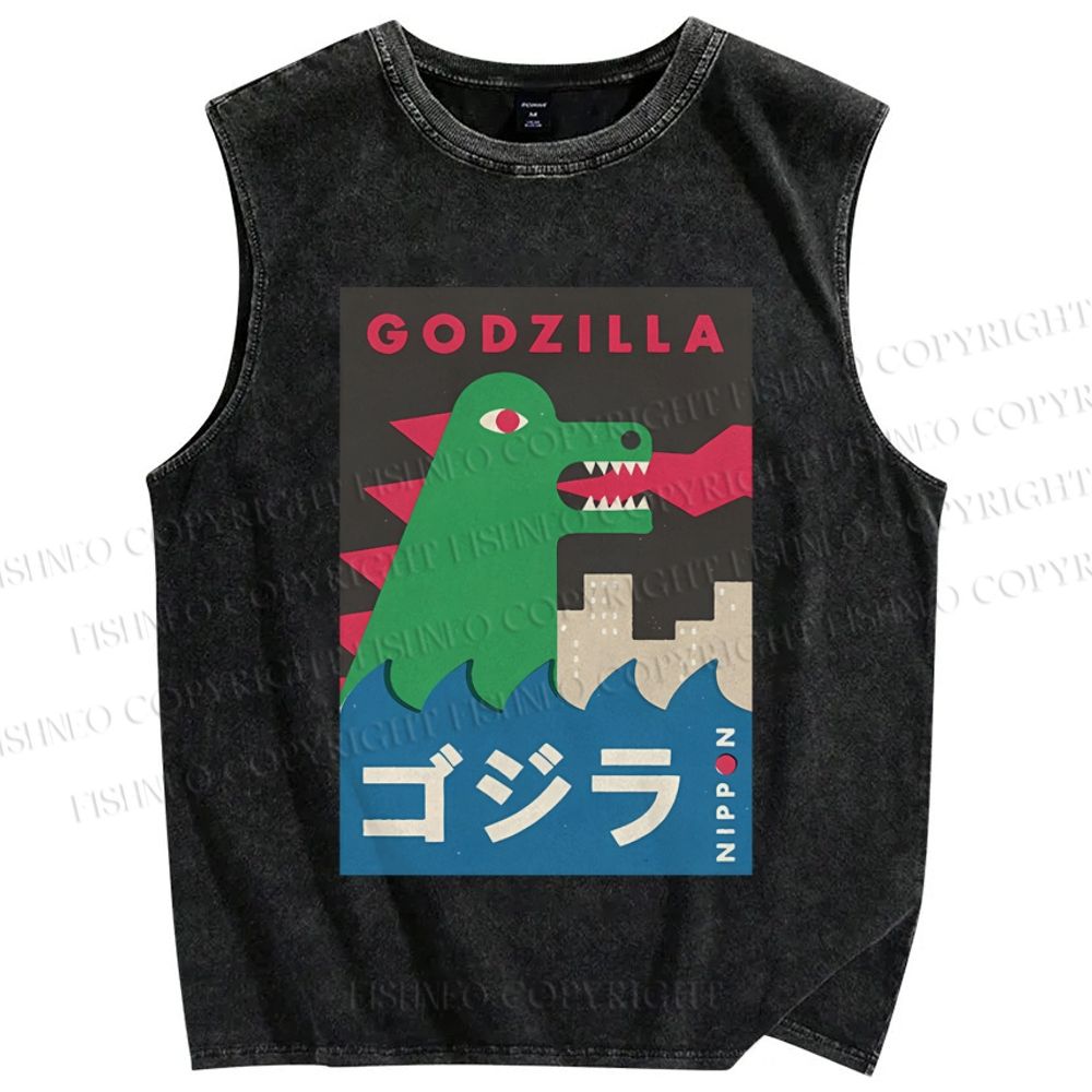 Unisex Cartoon Monster Printed Washed Tank Top
