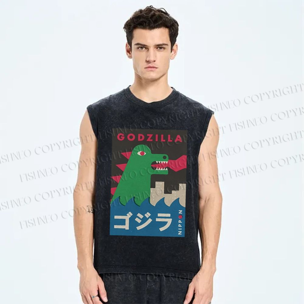 Unisex Cartoon Monster Printed Washed Tank Top