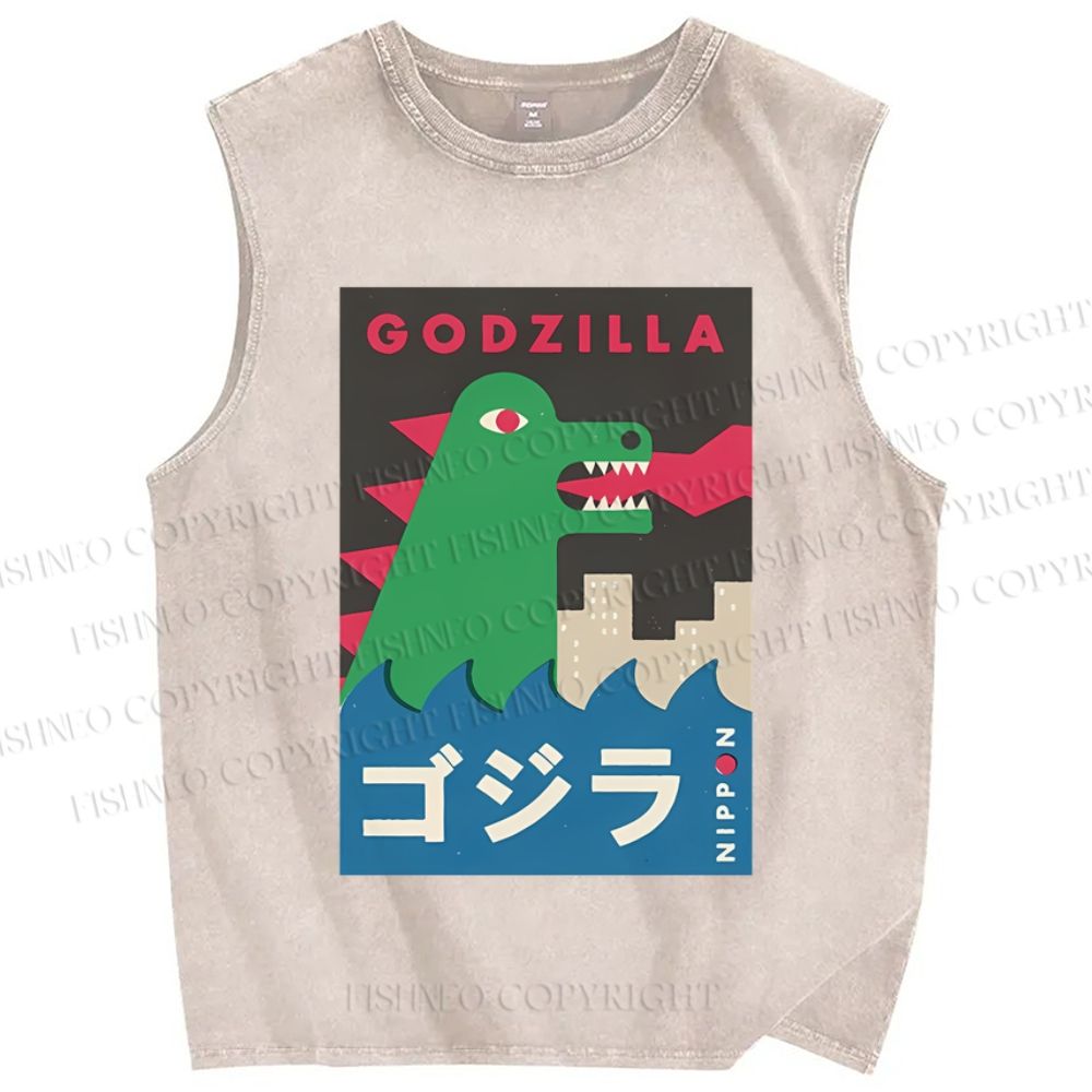 Unisex Cartoon Monster Printed Washed Tank Top