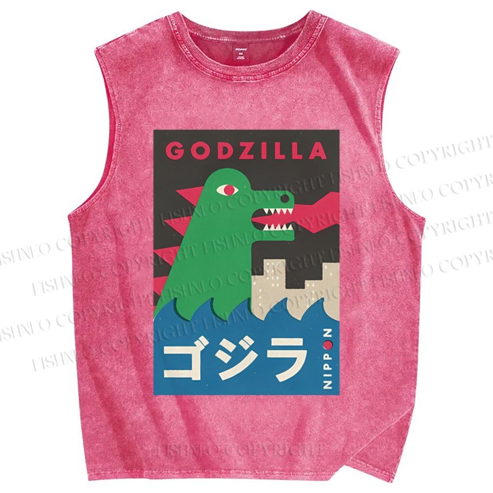 Unisex Cartoon Monster Printed Washed Tank Top
