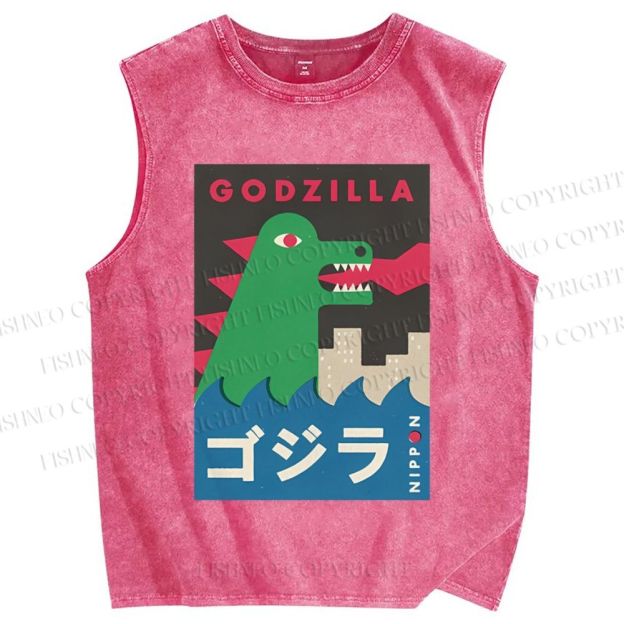 Unisex Cartoon Monster Printed Washed Tank Top