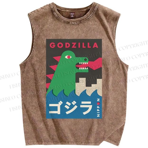 Unisex Cartoon Monster Printed Washed Tank Top