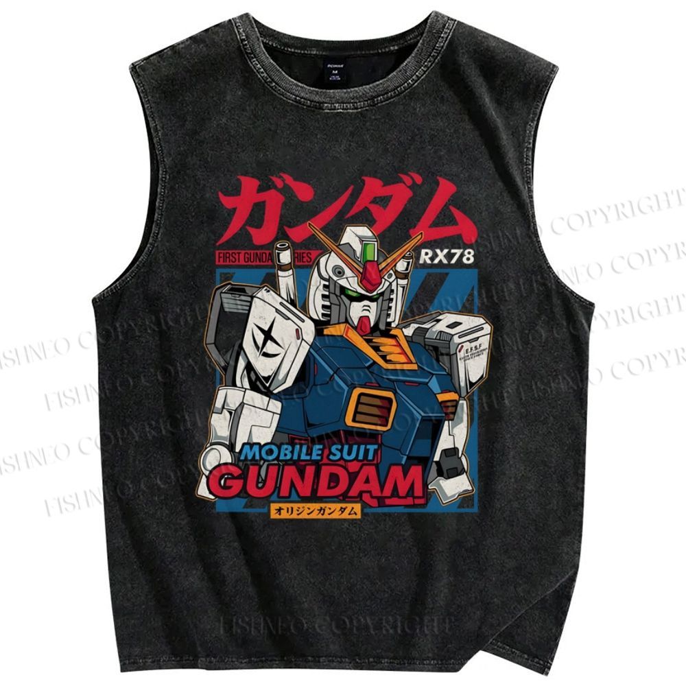 Unisex Gundam Printed Washed Tank Top