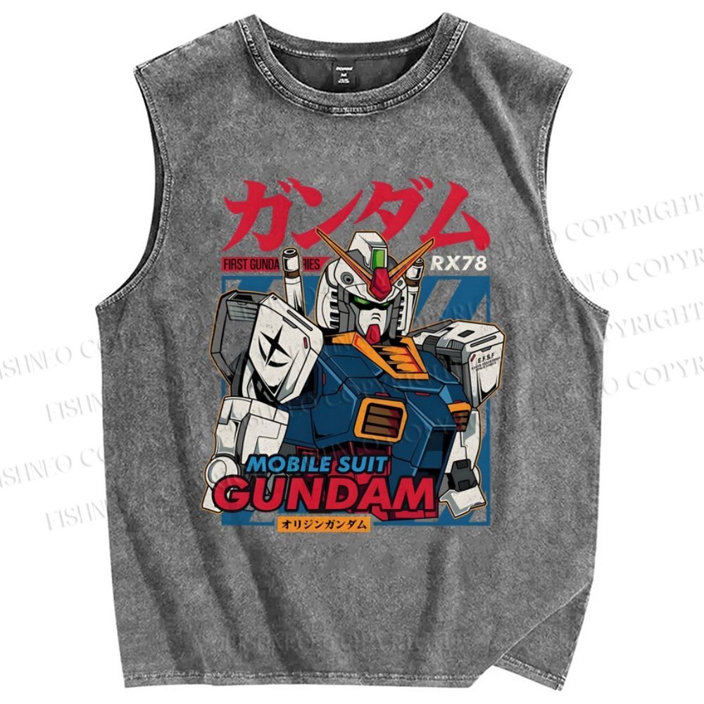 Unisex Gundam Printed Washed Tank Top