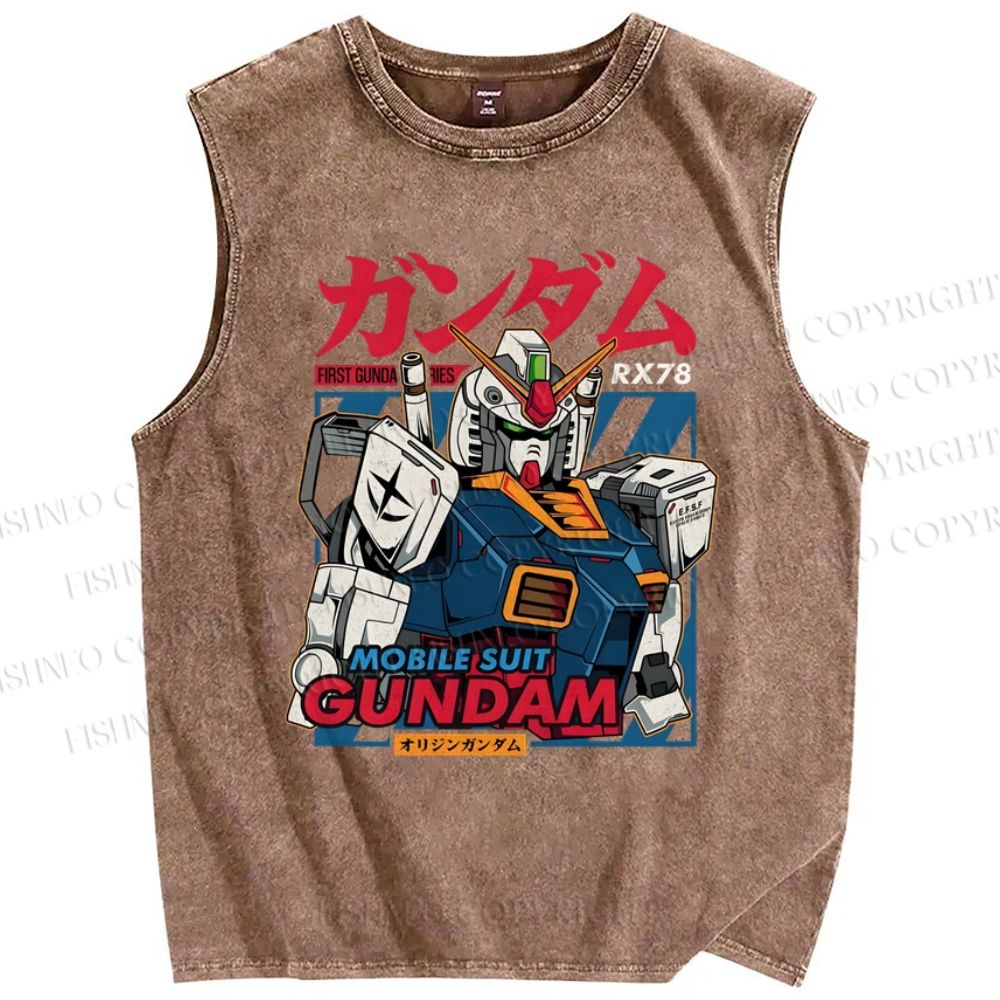 Unisex Gundam Printed Washed Tank Top