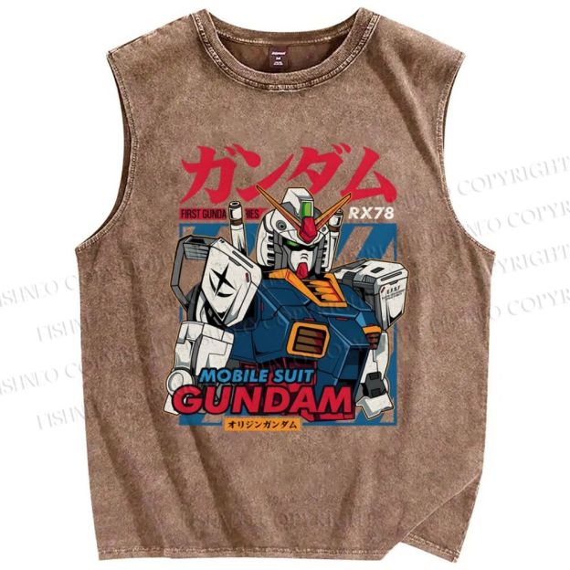 Unisex Gundam Printed Washed Tank Top