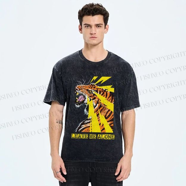 Unisex Angry Tiger Leave Me Alone Printed Washed Tee