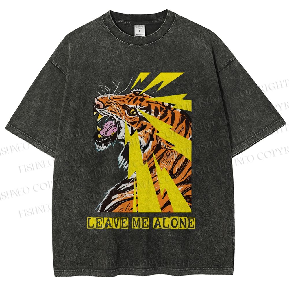 Unisex Angry Tiger Leave Me Alone Printed Washed Tee