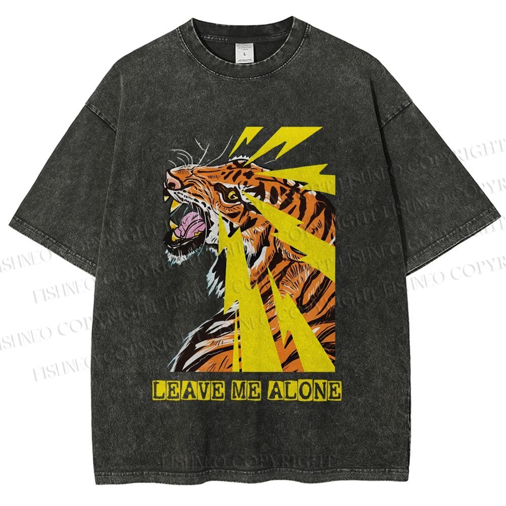 Unisex Angry Tiger Leave Me Alone Printed Washed Tee