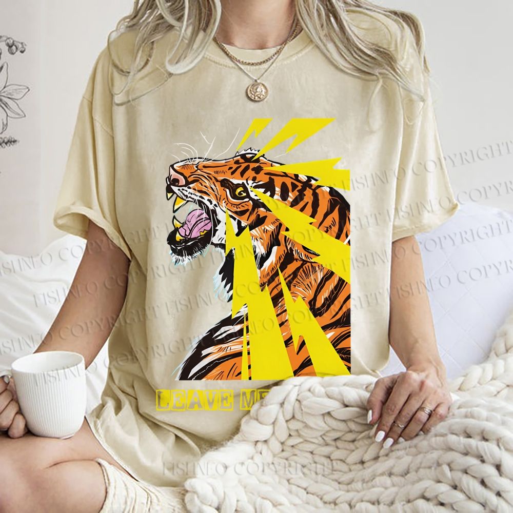 Unisex Angry Tiger Leave Me Alone Printed Washed Tee