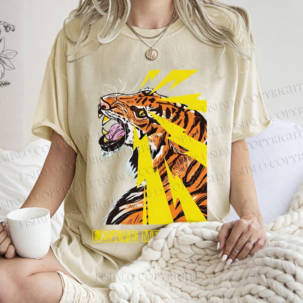Unisex Angry Tiger Leave Me Alone Printed Washed Tee